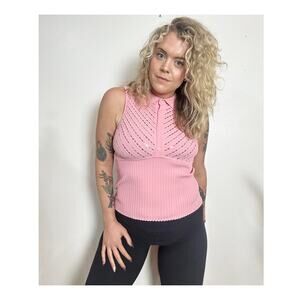 Y2K Sequin Pink Stretch Collared Tank Top